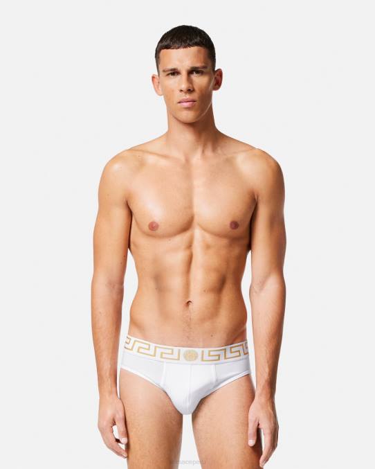 Versace ropa interior y ropa de playa hombres calzoncillos con borde de greca 6BPV1789 Oro blanco