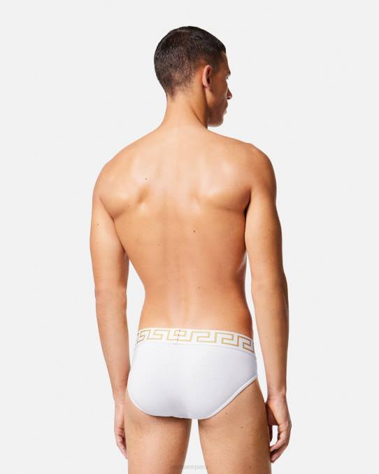 Versace ropa interior y ropa de playa hombres calzoncillos con borde de greca 6BPV1789 Oro blanco