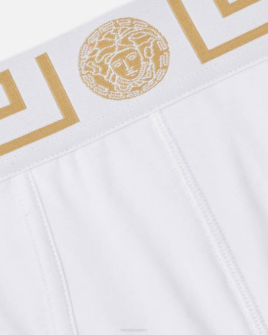 Versace ropa interior y ropa de playa hombres calzoncillos con borde de greca 6BPV1789 Oro blanco