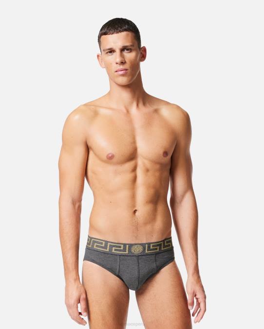 Versace ropa interior y ropa de playa hombres calzoncillos con borde de greca 6BPV1790 gris