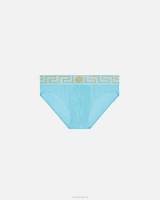 Versace ropa interior y ropa de playa hombres calzoncillos con borde de greca 6BPV1791 azul