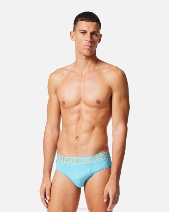 Versace ropa interior y ropa de playa hombres calzoncillos con borde de greca 6BPV1791 azul