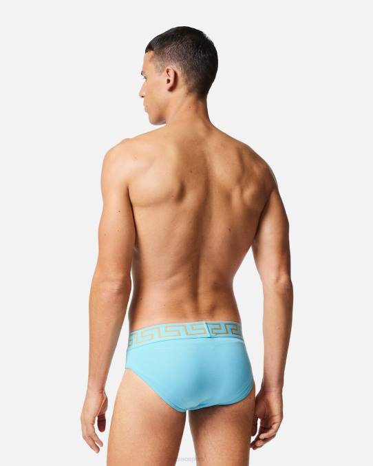 Versace ropa interior y ropa de playa hombres calzoncillos con borde de greca 6BPV1791 azul