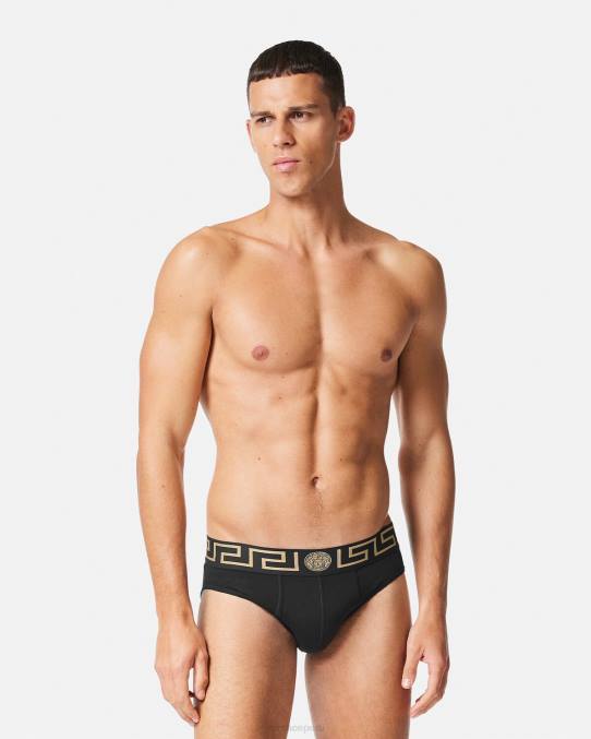 Versace ropa interior y ropa de playa hombres pack de 2 calzoncillos con borde con greca 6BPV1782 negro