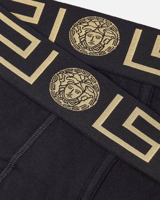Versace ropa interior y ropa de playa hombres pack de 2 calzoncillos con borde con greca 6BPV1782 negro
