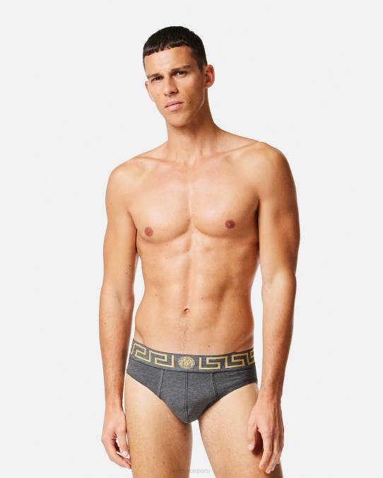 Versace ropa interior y ropa de playa hombres pack de 2 calzoncillos con borde con greca 6BPV1783 gris negro