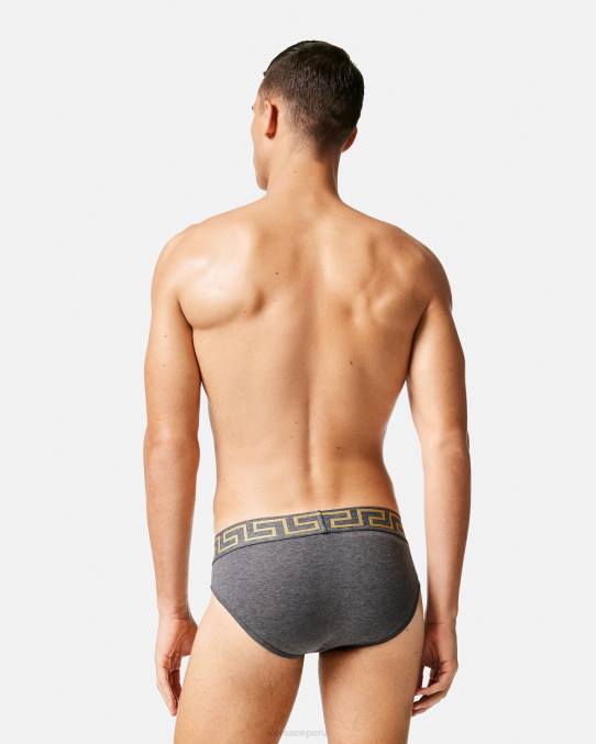 Versace ropa interior y ropa de playa hombres pack de 2 calzoncillos con borde con greca 6BPV1783 gris negro