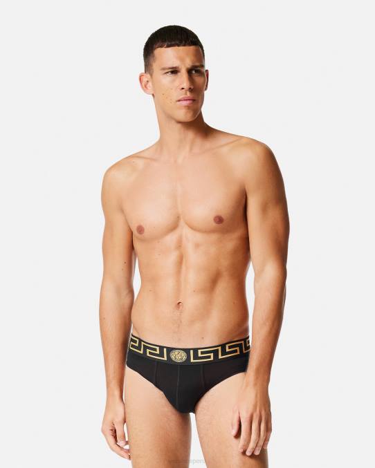 Versace ropa interior y ropa de playa hombres pack de 2 calzoncillos con borde con greca 6BPV1783 gris negro