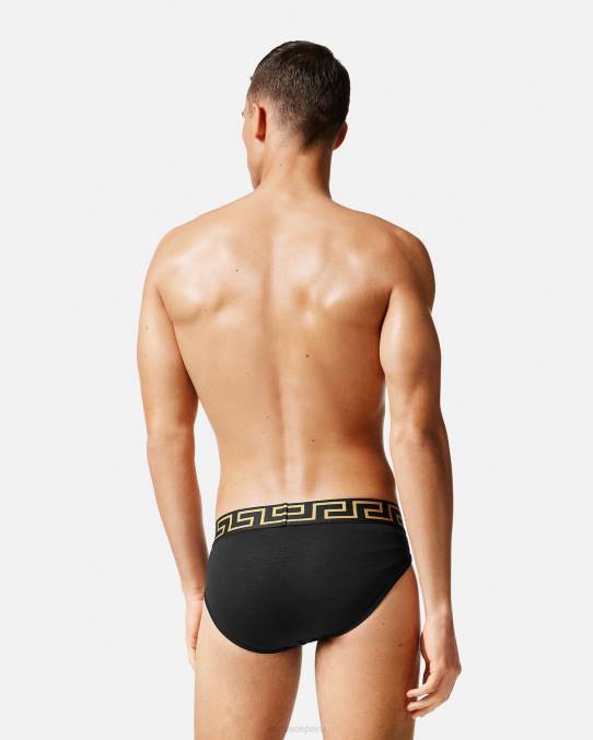 Versace ropa interior y ropa de playa hombres pack de 2 calzoncillos con borde con greca 6BPV1783 gris negro