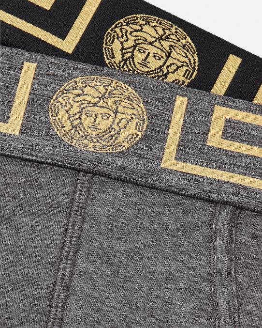 Versace ropa interior y ropa de playa hombres pack de 2 calzoncillos con borde con greca 6BPV1783 gris negro