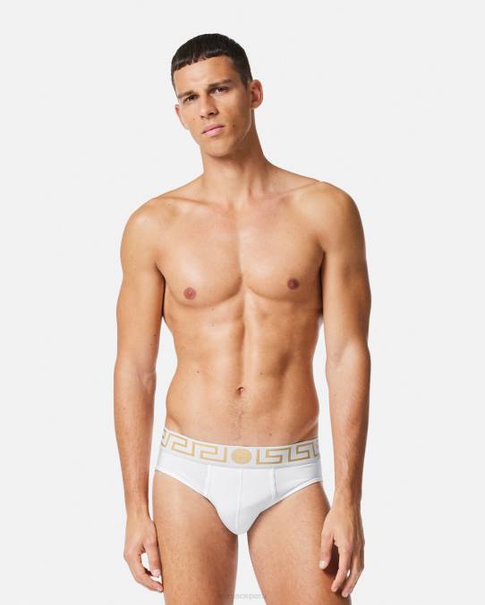Versace ropa interior y ropa de playa hombres pack de 2 calzoncillos con borde con greca 6BPV1784 Oro blanco