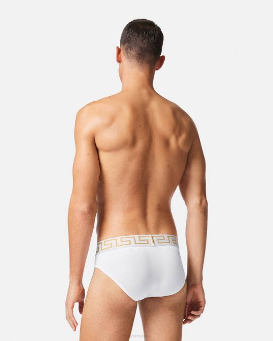 Versace ropa interior y ropa de playa hombres pack de 2 calzoncillos con borde con greca 6BPV1784 Oro blanco