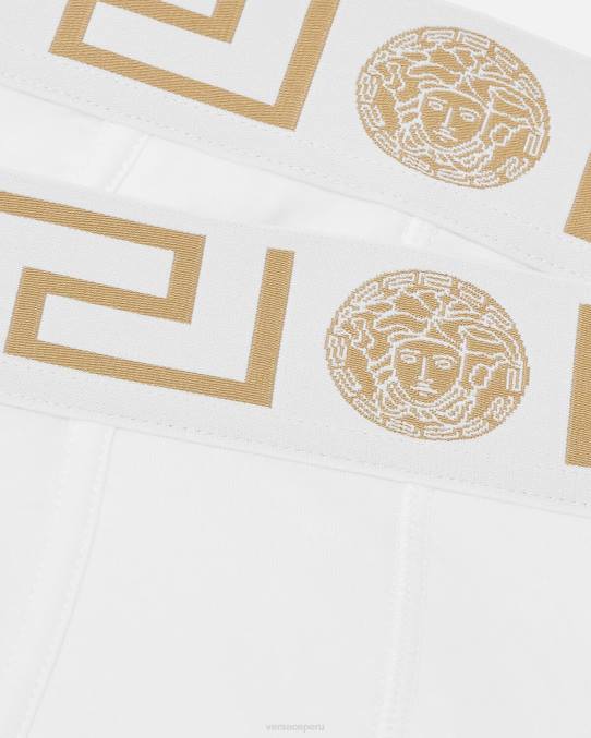 Versace ropa interior y ropa de playa hombres pack de 2 calzoncillos con borde con greca 6BPV1784 Oro blanco