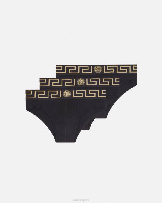 Versace ropa interior y ropa de playa hombres paquete de 3 calzoncillos con borde con Greca 6BPV1778 negro