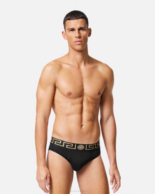 Versace ropa interior y ropa de playa hombres paquete de 3 calzoncillos con borde con Greca 6BPV1778 negro