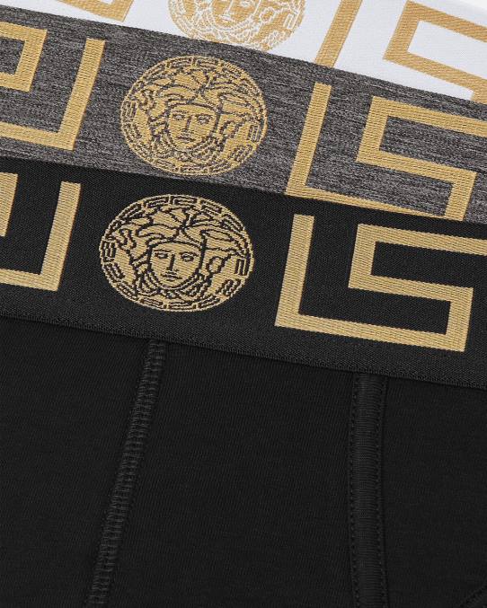 Versace ropa interior y ropa de playa hombres paquete de 3 calzoncillos con borde con Greca 6BPV1779 blanco y negro y gris