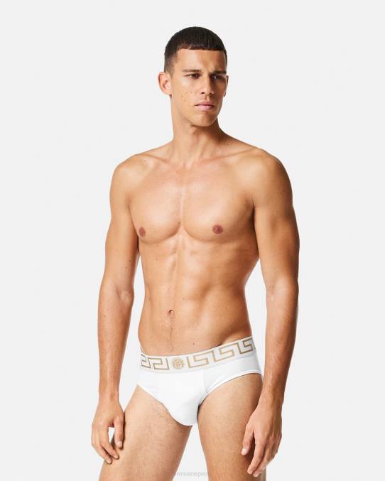 Versace ropa interior y ropa de playa hombres paquete de 3 calzoncillos con borde con Greca 6BPV1780 Oro blanco