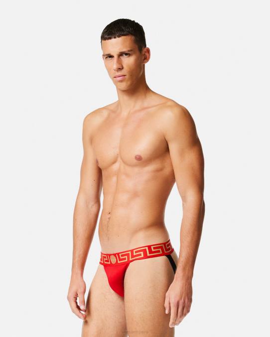Versace ropa interior y ropa de playa hombres suspensorio con borde de greca 6BPV1775 rojo