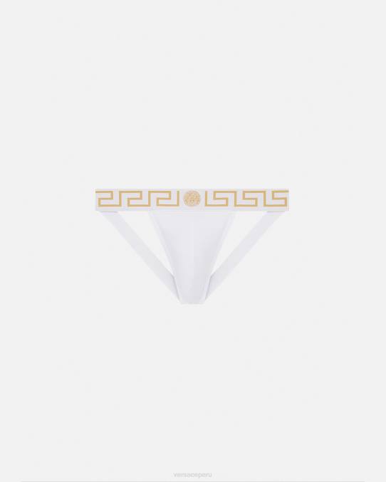 Versace ropa interior y ropa de playa hombres suspensorio con borde de greca 6BPV1776 Oro blanco