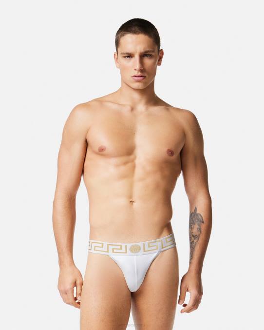 Versace ropa interior y ropa de playa hombres suspensorio con borde de greca 6BPV1776 Oro blanco