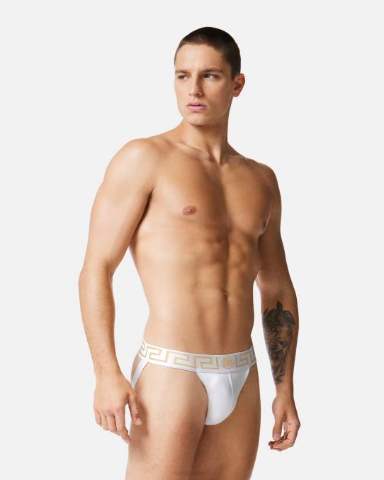 Versace ropa interior y ropa de playa hombres suspensorio con borde de greca 6BPV1776 Oro blanco
