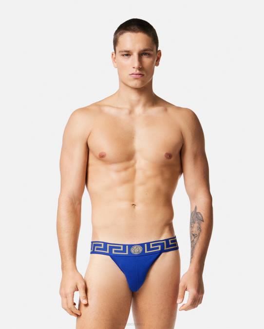 Versace ropa interior y ropa de playa hombres suspensorio con borde de greca 6BPV1777 azul