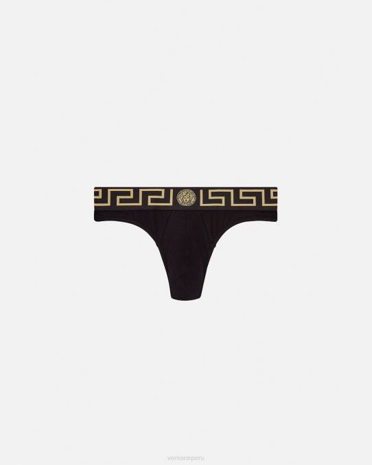 Versace ropa interior y ropa de playa hombres tanga con borde de greca 6BPV1770 negro
