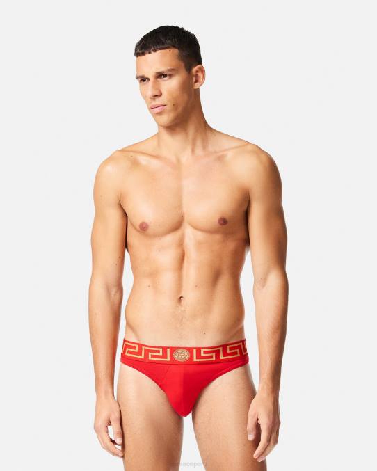 Versace ropa interior y ropa de playa hombres tanga con borde de greca 6BPV1771 rojo