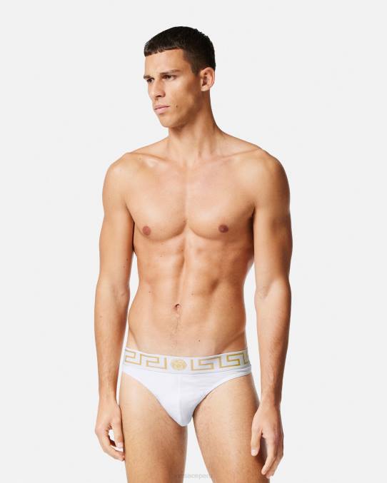 Versace ropa interior y ropa de playa hombres tanga con borde de greca 6BPV1772 Oro blanco
