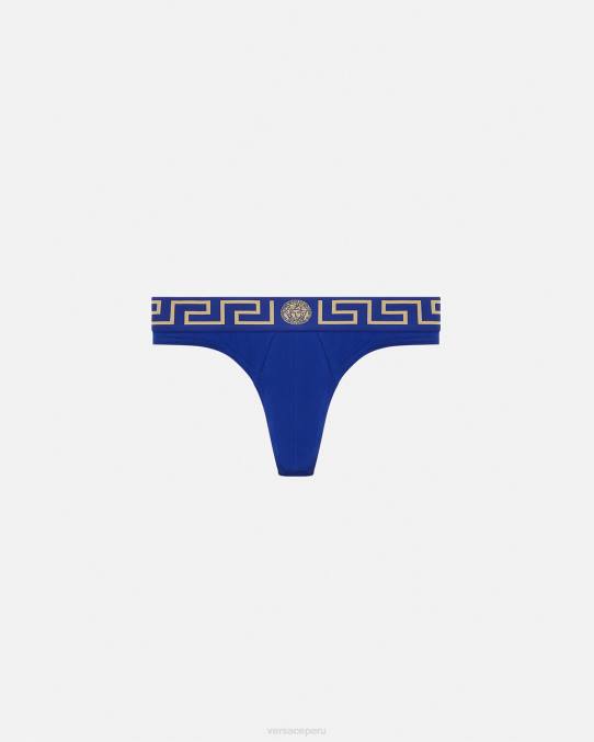 Versace ropa interior y ropa de playa hombres tanga con borde de greca 6BPV1773 azul