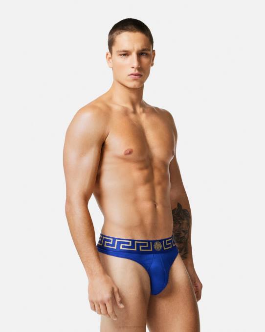 Versace ropa interior y ropa de playa hombres tanga con borde de greca 6BPV1773 azul