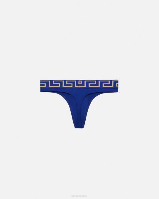 Versace ropa interior y ropa de playa hombres tanga con borde de greca 6BPV1773 azul