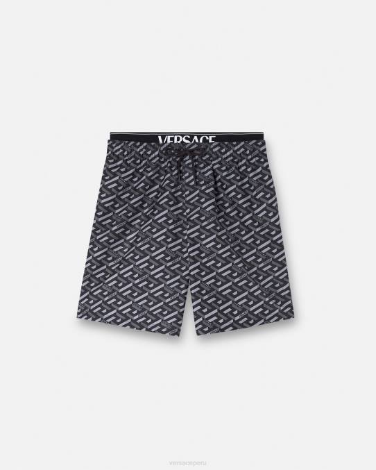 Versace ropa interior y ropa de playa hombres bañadores la greca 6BPV1800 negro y gris