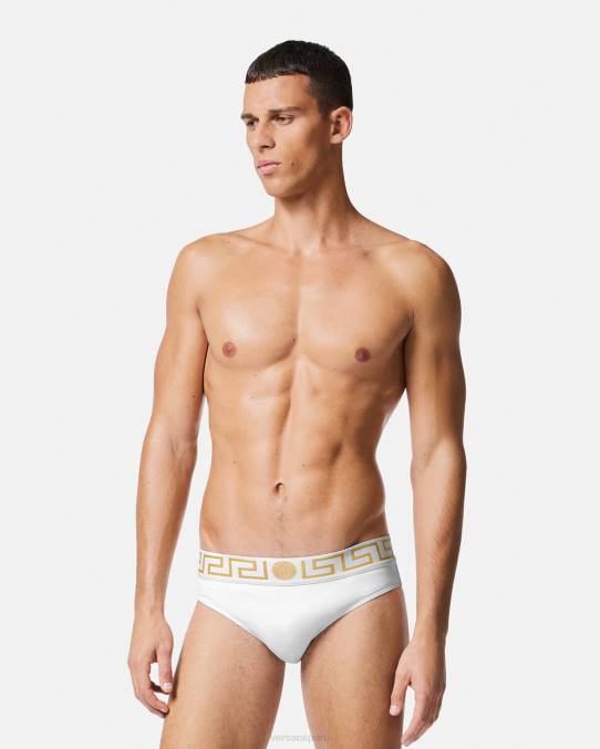 Versace ropa interior y ropa de playa hombres braguitas de baño con borde de greca 6BPV1797 Oro blanco