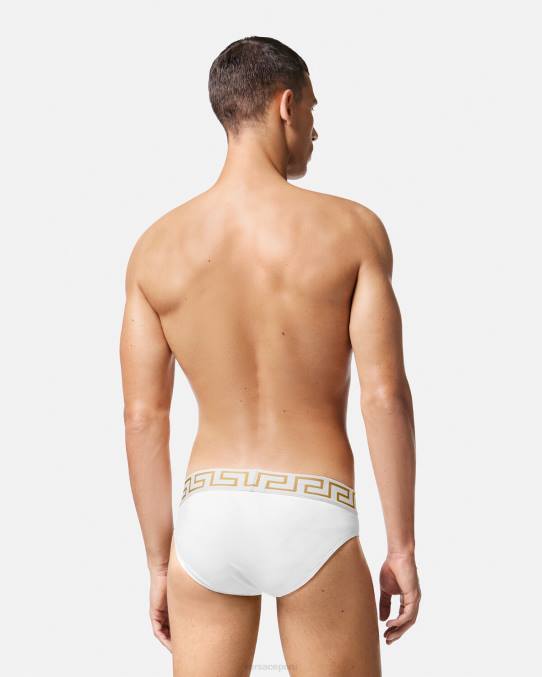 Versace ropa interior y ropa de playa hombres braguitas de baño con borde de greca 6BPV1797 Oro blanco