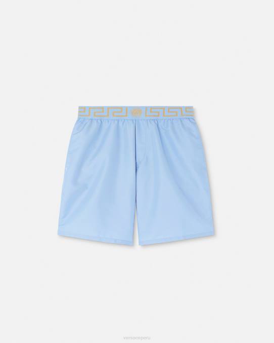 Versace ropa interior y ropa de playa hombres braguitas de baño con borde de greca 6BPV1798 azul claro