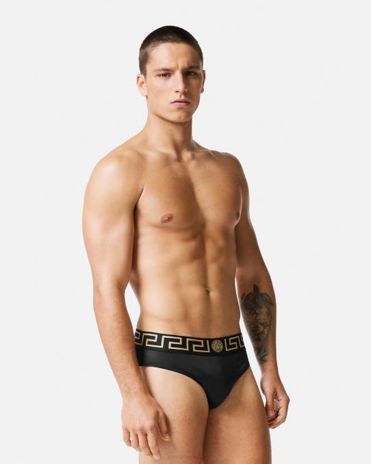Versace ropa interior y ropa de playa hombres braguitas de baño con borde de greca 6BPV1815 negro