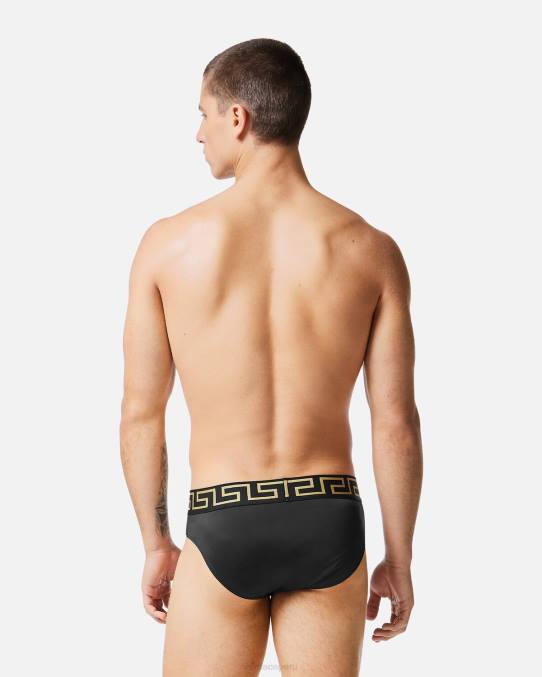 Versace ropa interior y ropa de playa hombres braguitas de baño con borde de greca 6BPV1815 negro