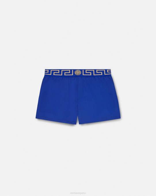 Versace ropa interior y ropa de playa hombres shorts de baño con borde de greca 6BPV1808 azul