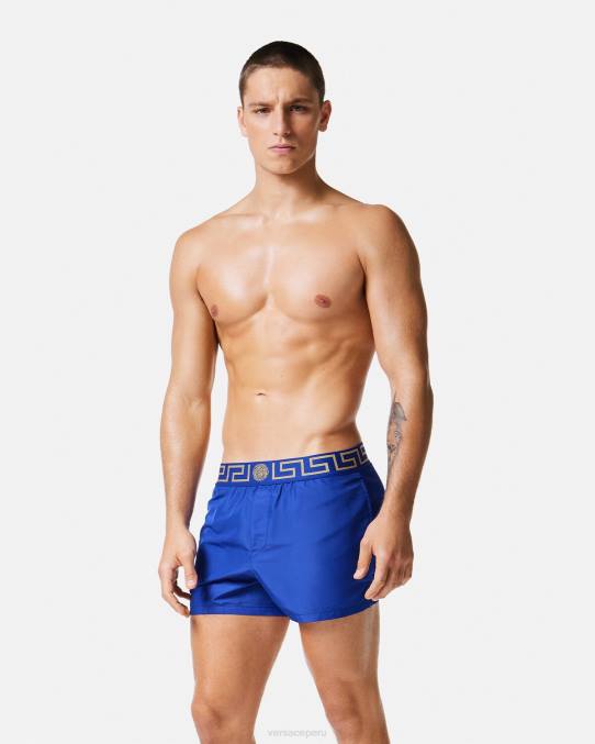 Versace ropa interior y ropa de playa hombres shorts de baño con borde de greca 6BPV1808 azul