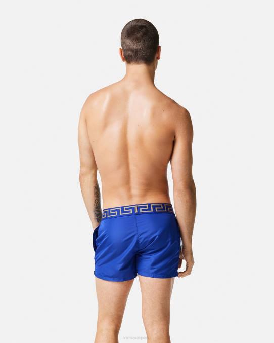 Versace ropa interior y ropa de playa hombres shorts de baño con borde de greca 6BPV1808 azul