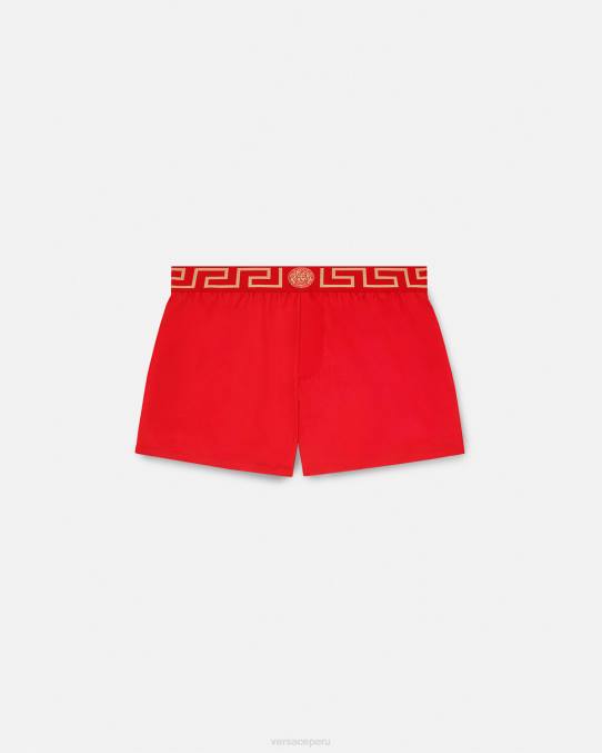 Versace ropa interior y ropa de playa hombres shorts de baño con borde de greca 6BPV1810 rojo