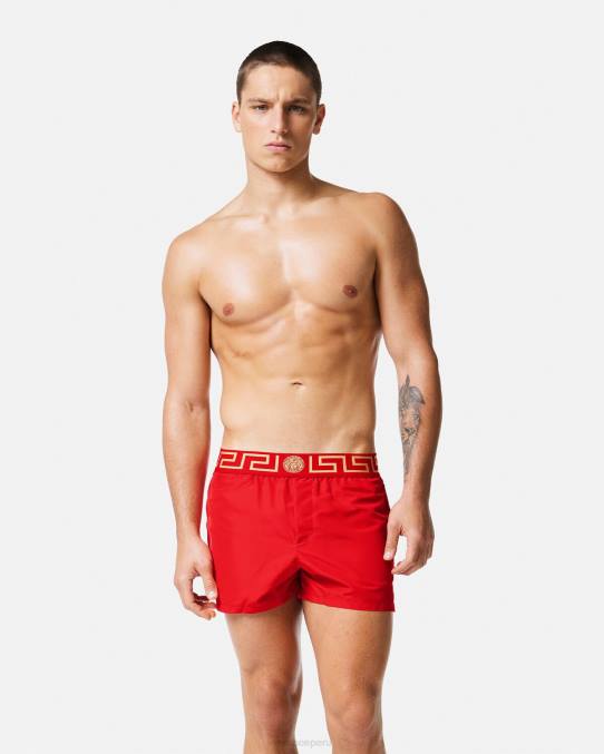 Versace ropa interior y ropa de playa hombres shorts de baño con borde de greca 6BPV1810 rojo