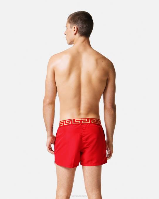 Versace ropa interior y ropa de playa hombres shorts de baño con borde de greca 6BPV1810 rojo