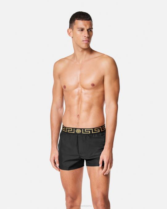 Versace ropa interior y ropa de playa hombres shorts de baño con borde de greca 6BPV1811 negro