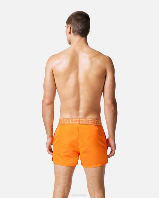 Versace ropa interior y ropa de playa hombres shorts de baño con borde de greca 6BPV1812 naranja