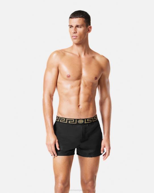 Versace ropa interior y ropa de playa hombres shorts de baño con borde de greca 6BPV1813 negro