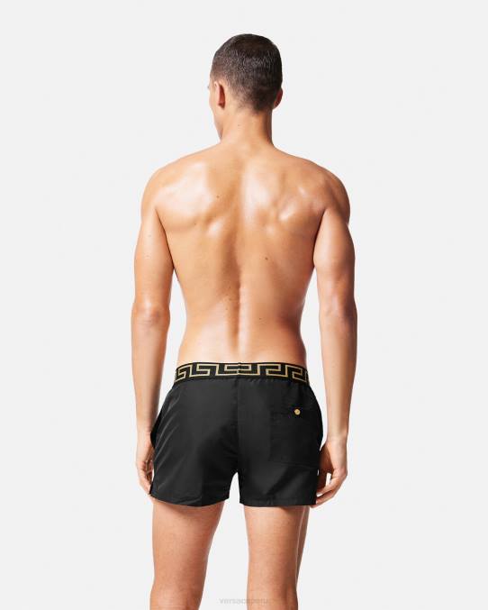 Versace ropa interior y ropa de playa hombres shorts de baño con borde de greca 6BPV1813 negro