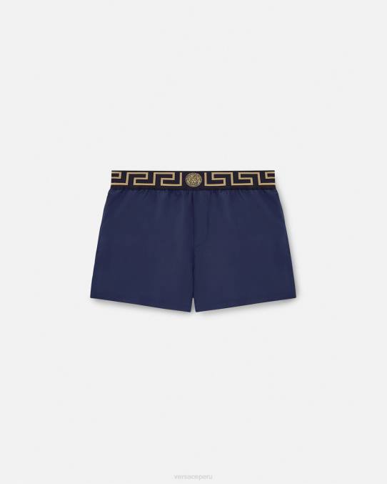 Versace ropa interior y ropa de playa hombres shorts de baño con borde de greca 6BPV1814 azul