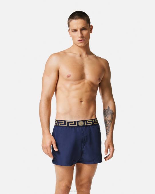 Versace ropa interior y ropa de playa hombres shorts de baño con borde de greca 6BPV1814 azul
